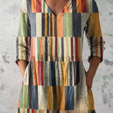 Chloe Long Blouse with V-Neck in Multicolor