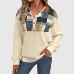 Women's Button-Embellished Patchwork Knit in Squares