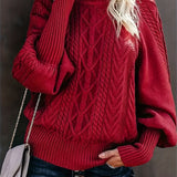 Women's Casual Long-Sleeve Tunic Sweater in Burgundy