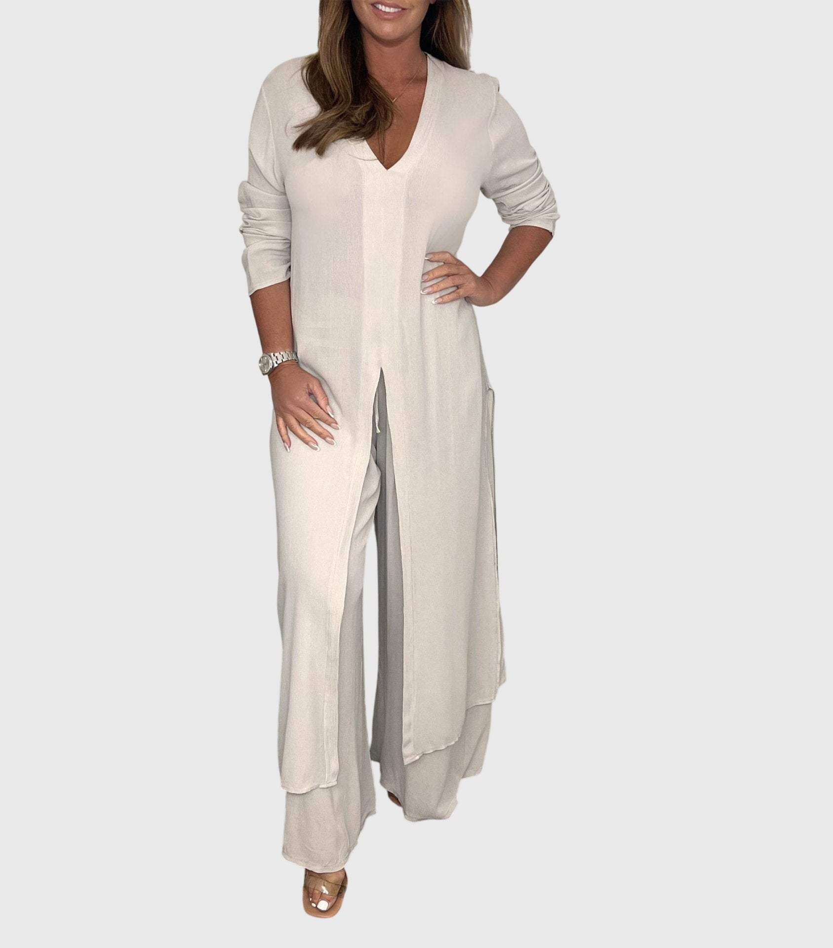 Olivia Elegant Two-Piece Set in Beige