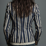 Bohemian Floral Print Cotton And Linen Striped Blazer