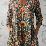 Celine Long Blouse with V-Neck in Multicolor