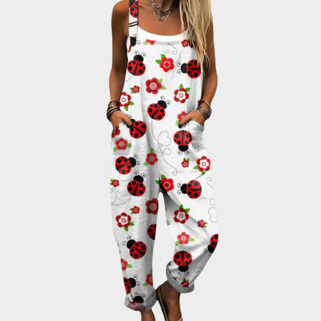 Hannah Comfortable printed jumpsuit in White / Red