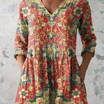 Lea Long Blouse with V-Neck in Multicolor
