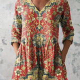 Lea Long Blouse with V-Neck in Multicolor