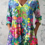 Maelle Long Blouse with V-Neck in Multicolor