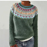 Women's Nordic-Pattern Cable-Knit Sweater in Gray/Floral