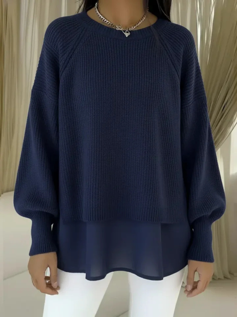 Women's Layered-Look Knit Sweater in Navy