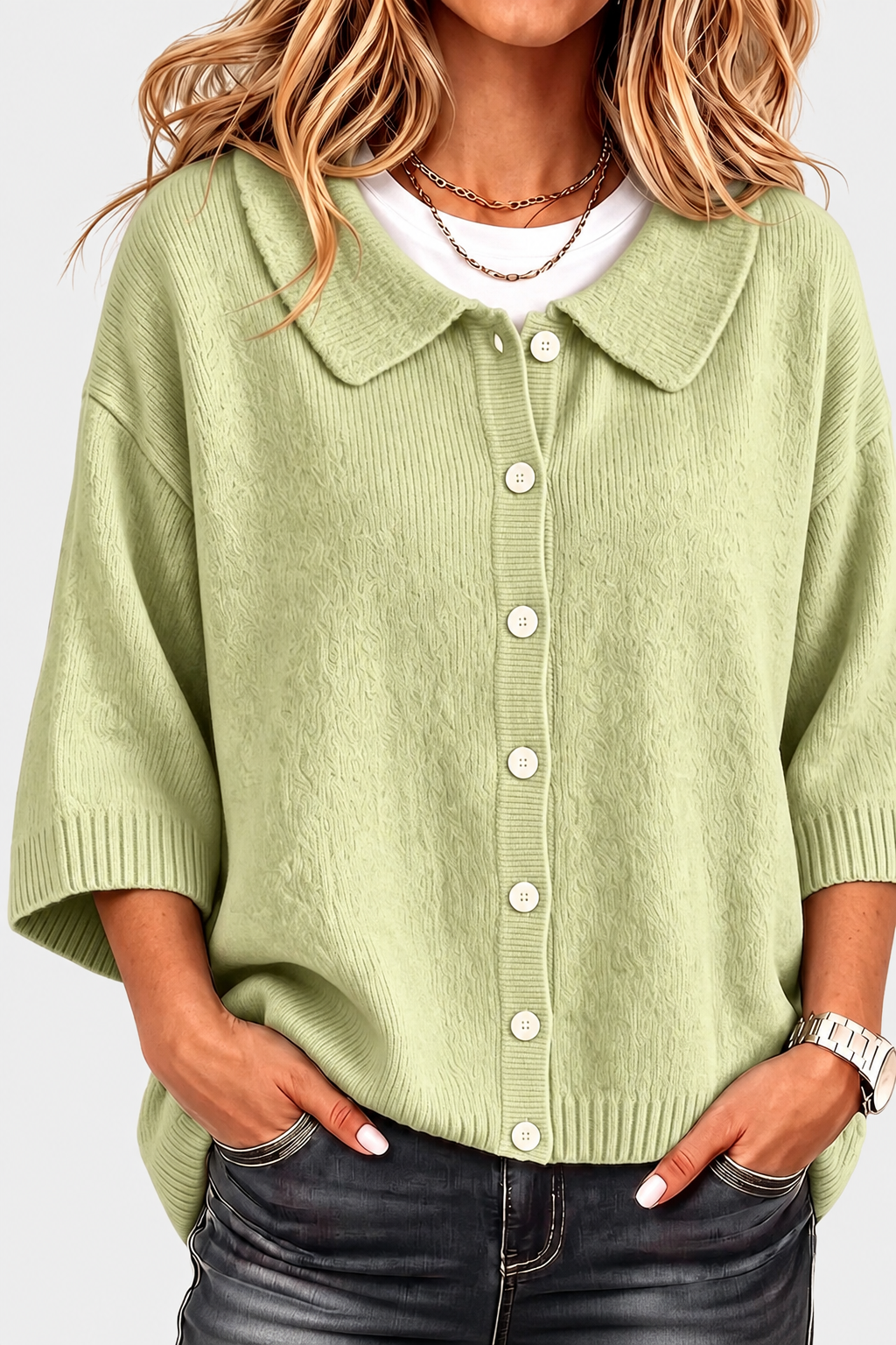 Women's Knitted Gilet in Green