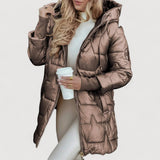 Women's Hooded Quilted Long Coat in Brown