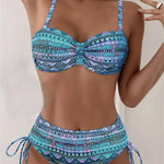 Women's Sexy Ethnic Print Bikini Set in Blue