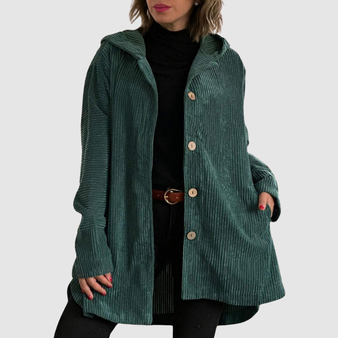 Women's Comfortable Velvet Hooded Jacket in Green