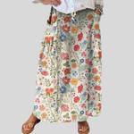 Floral Print Elastic-Waist Linen Skirt