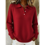 Women's Soft Polo Collar Sweater in Red