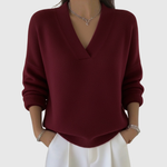 Women's Relaxed Soft V-Neck Sweater in Burgundy Red