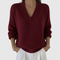 Women's Relaxed Soft V-Neck Sweater in Burgundy Red