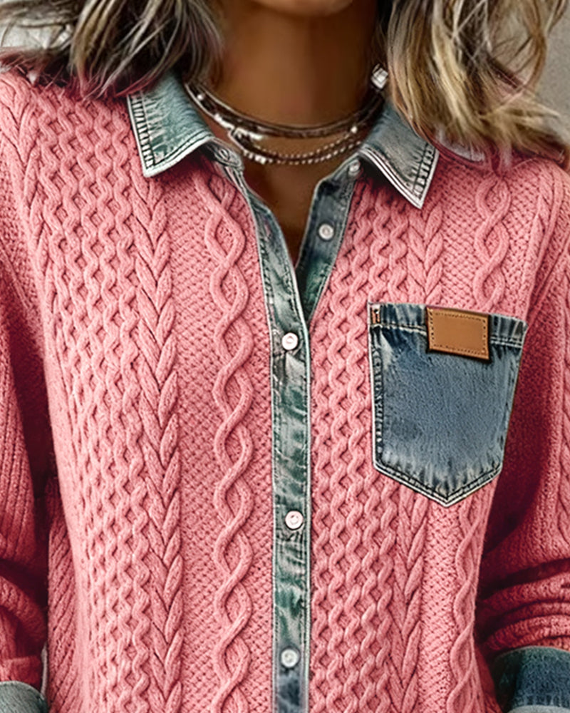Women's Pink Knitted Denim Sweater, photo 3