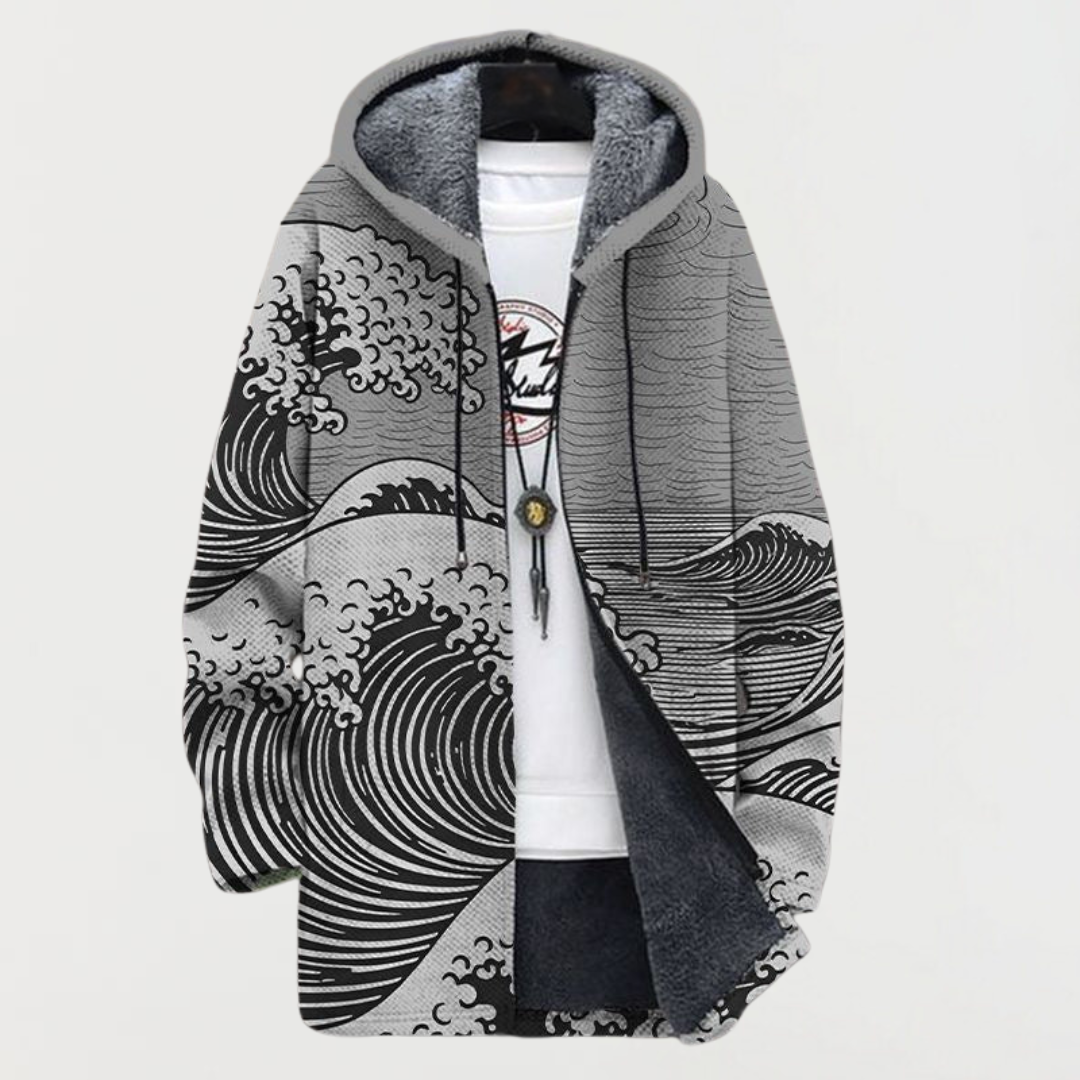 Women's Wave-Pattern Hooded Cardigan in Gray