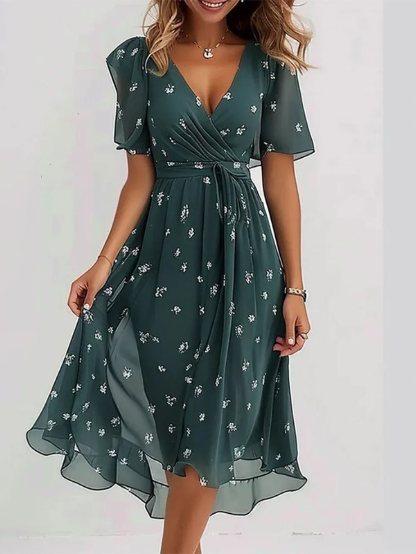 Women's Summer Dress With Belly Cover in Green