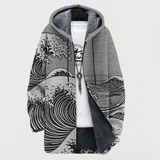 Women's Wave-Design Hooded Cardigan in Gray