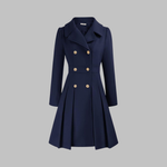 Elegant Double-Breasted Long-Sleeve Coat in Dark Blue / Teal