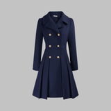 Elegant Double-Breasted Long-Sleeve Coat in Dark Blue / Teal