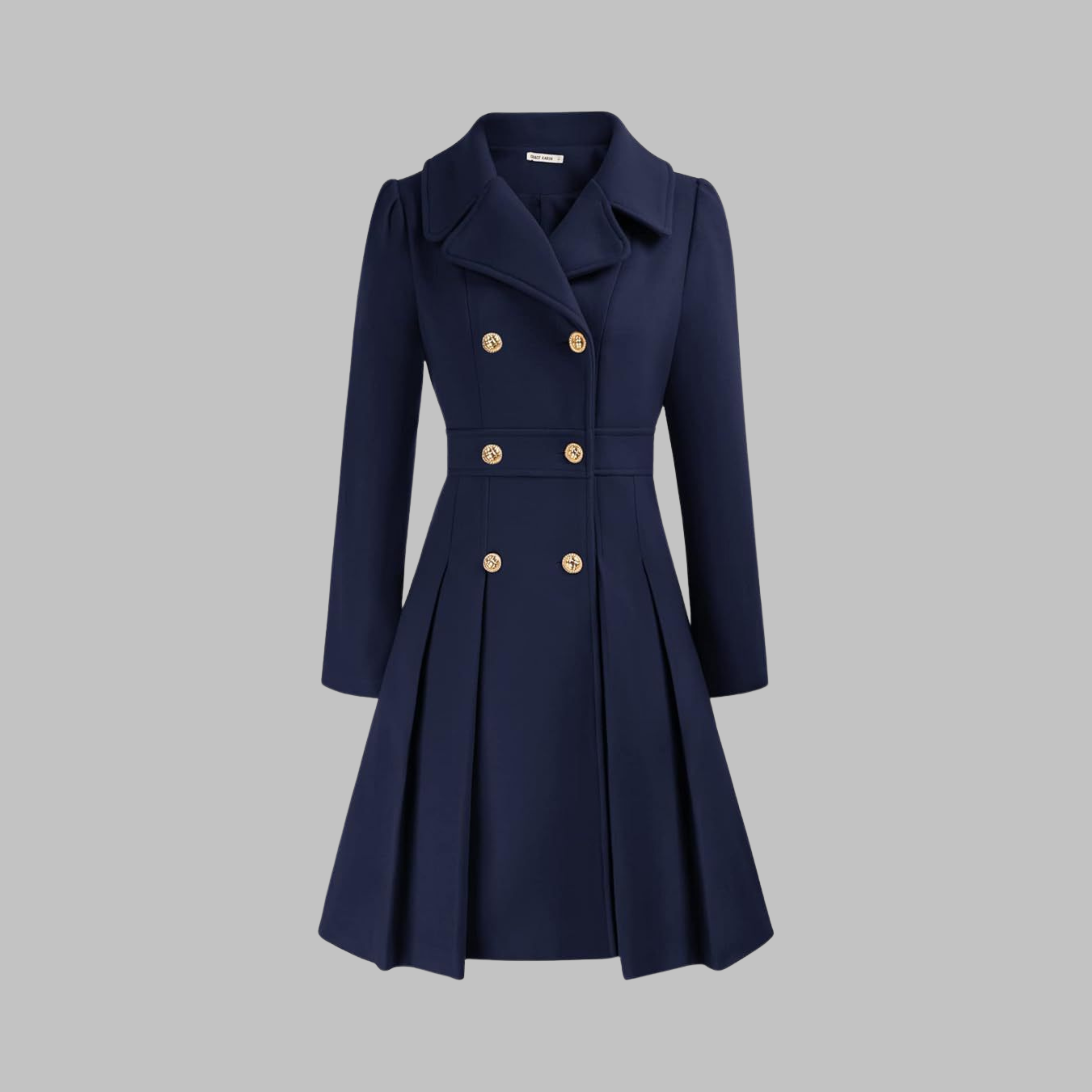 Elegant Double-Breasted Long-Sleeve Coat in Dark Blue / Teal