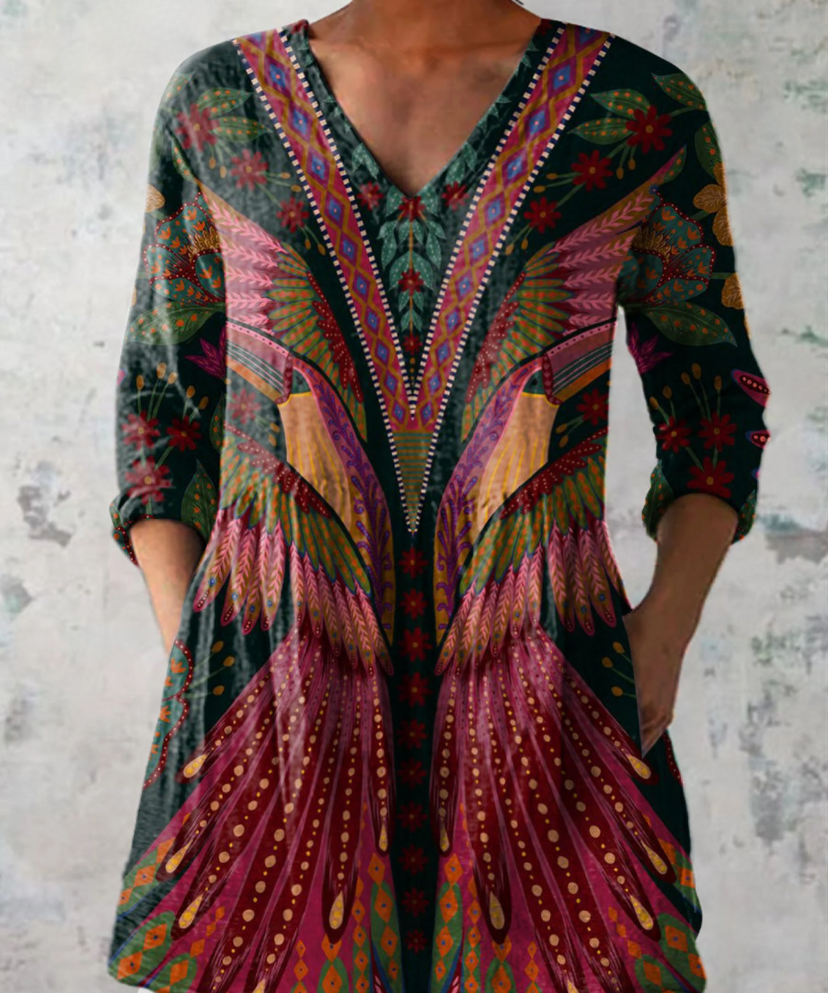 Manon Long Blouse with V-Neck in Multicolor