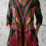 Manon Long Blouse with V-Neck in Multicolor