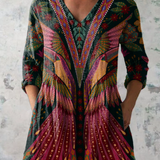Manon Long Blouse with V-Neck in Multicolor