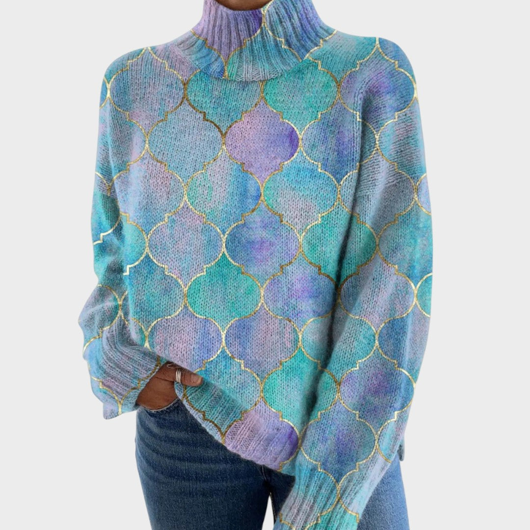 Delores Artistic Print Turtleneck Sweater