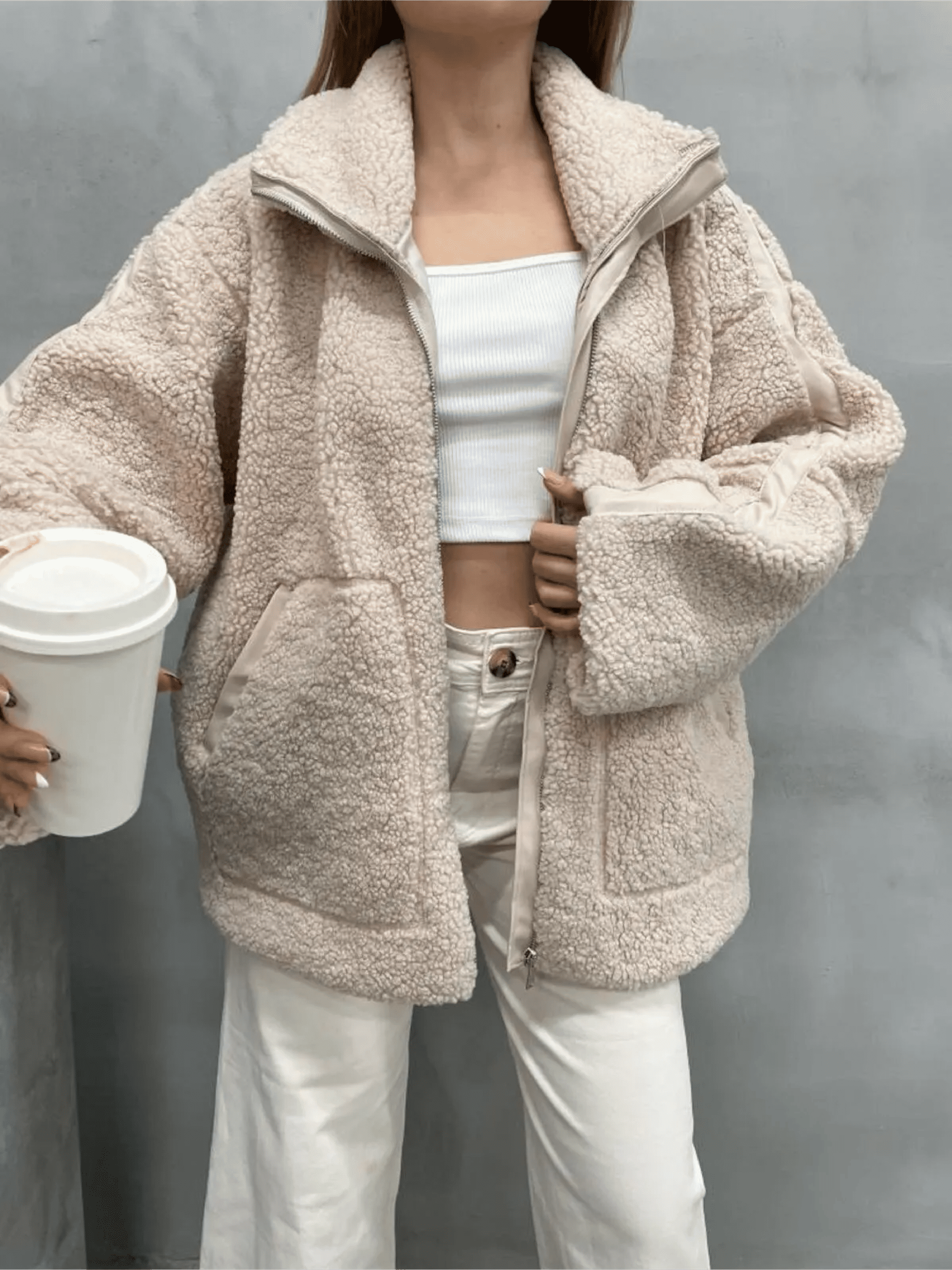 Oversized Teddy Jacket with Stand Collar, photo 17