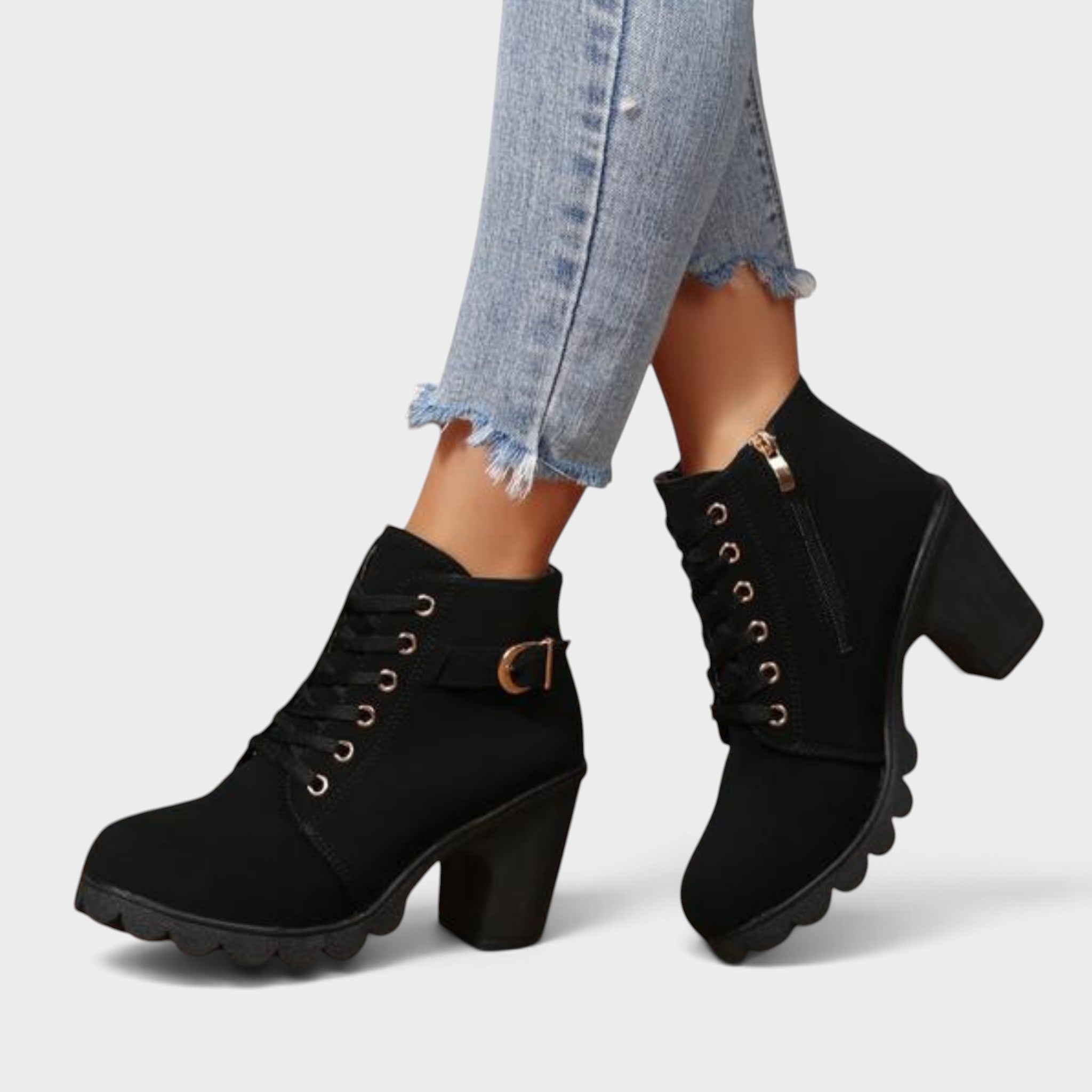 Women's Chic Buckle Ankle Boots in Black