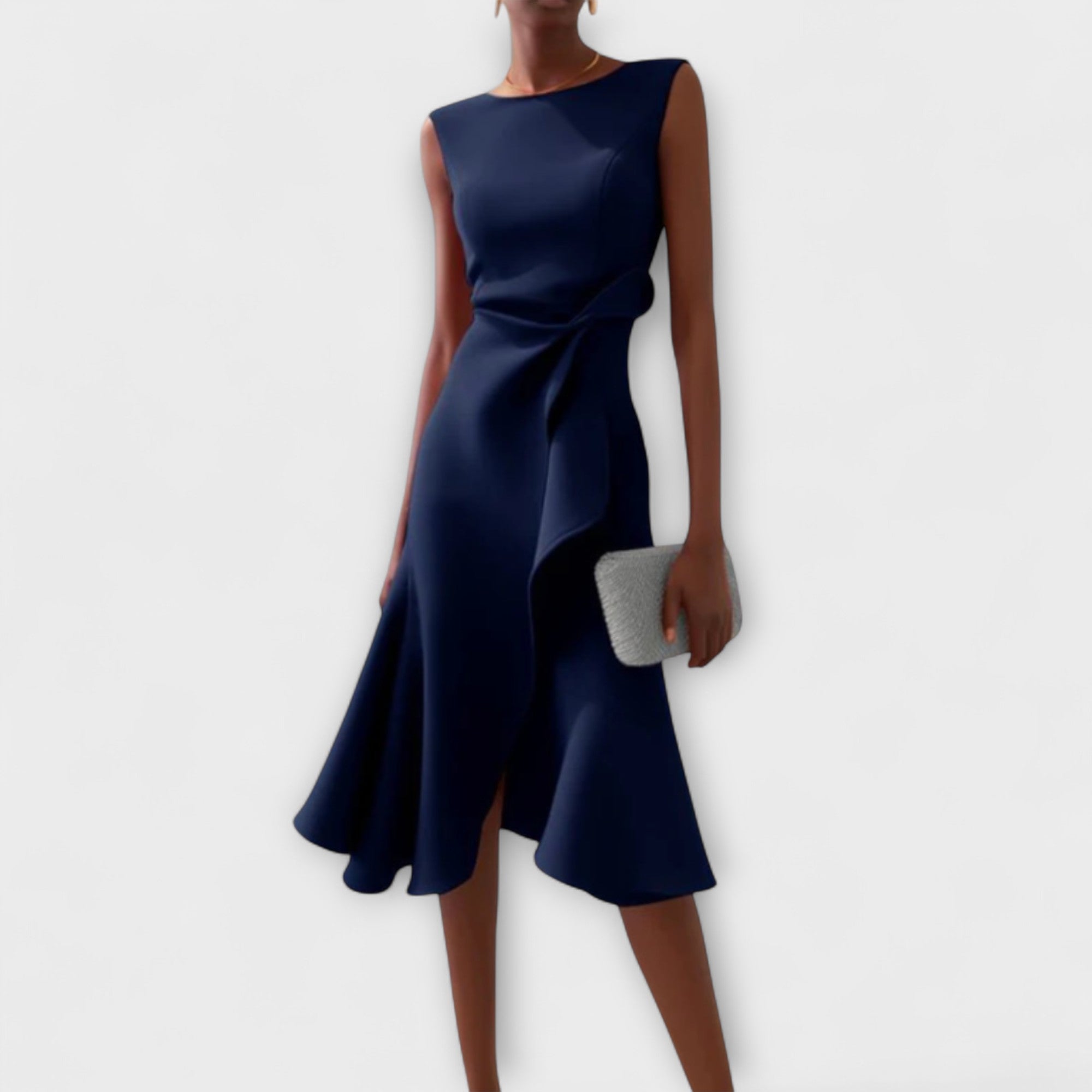 Darlene Sophisticated Midi Dress in Navy Blue