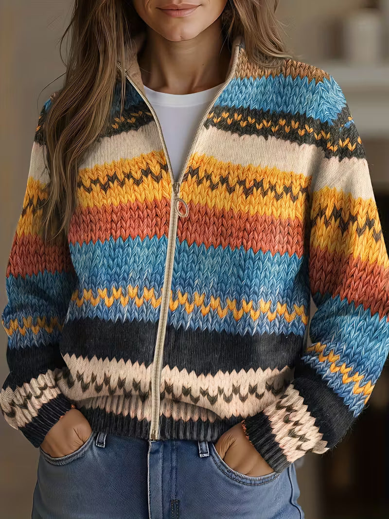Women's Striped Zip Cardigan
