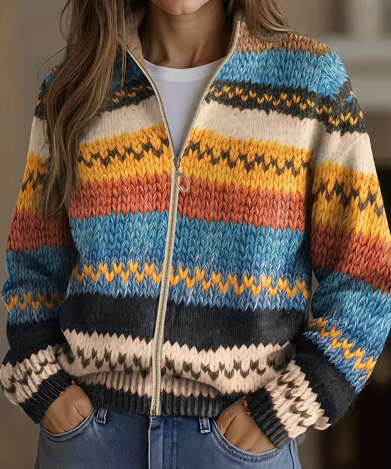 Women's Striped Zip Cardigan