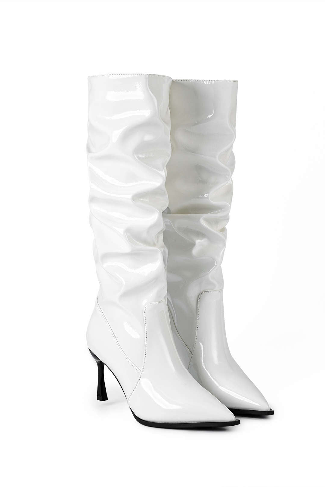 Pleated Faux Leather Pointed Toe Boots, photo 10
