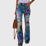 Women's Floral Print Pants in Purple Flower