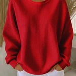 Women's Classic Waffle Knit Sweater in Red