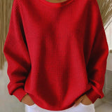 Women's Classic Waffle Knit Sweater in Red
