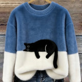 Women's Soft Cat Graphic Sweater in Blue