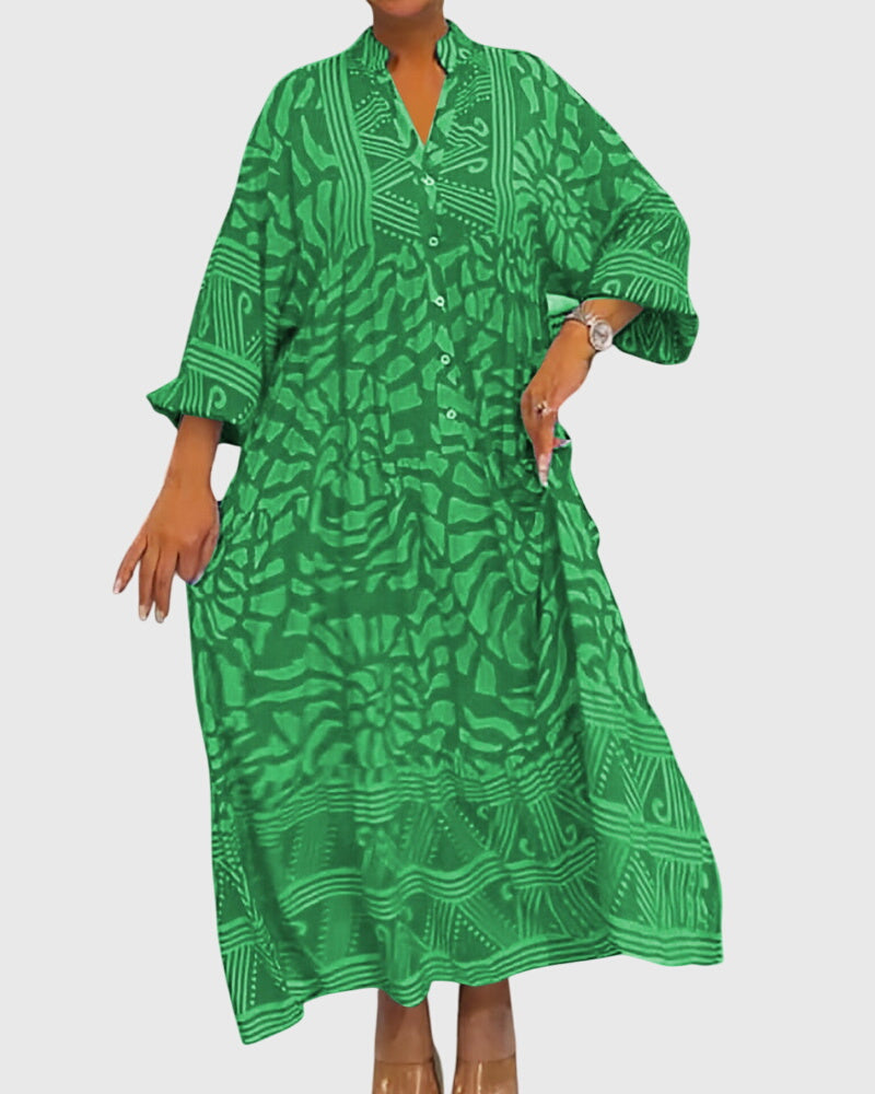 Women's Maxi Dress With Elegant Print in Green