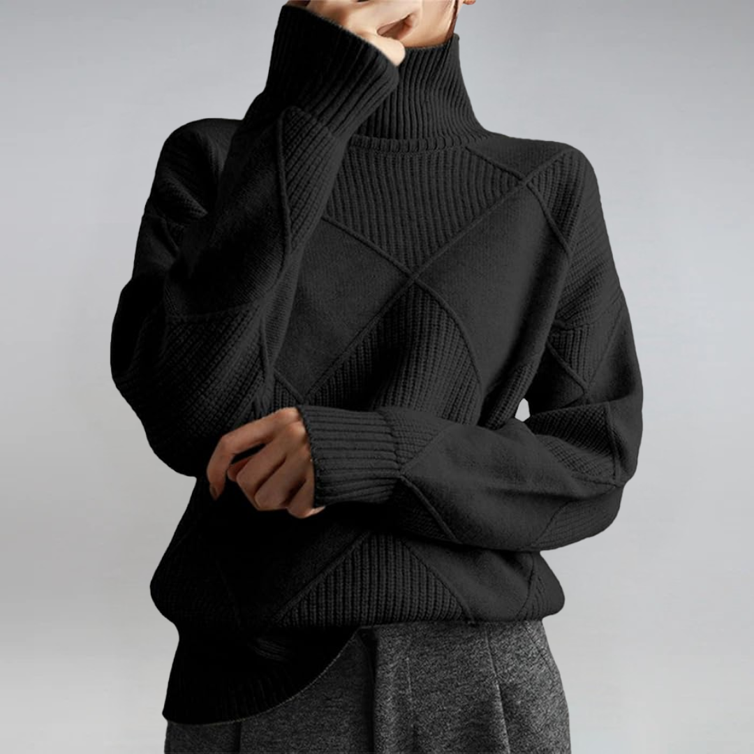 Women's Luxurious Cashmere Mock-Neck Sweater in Black