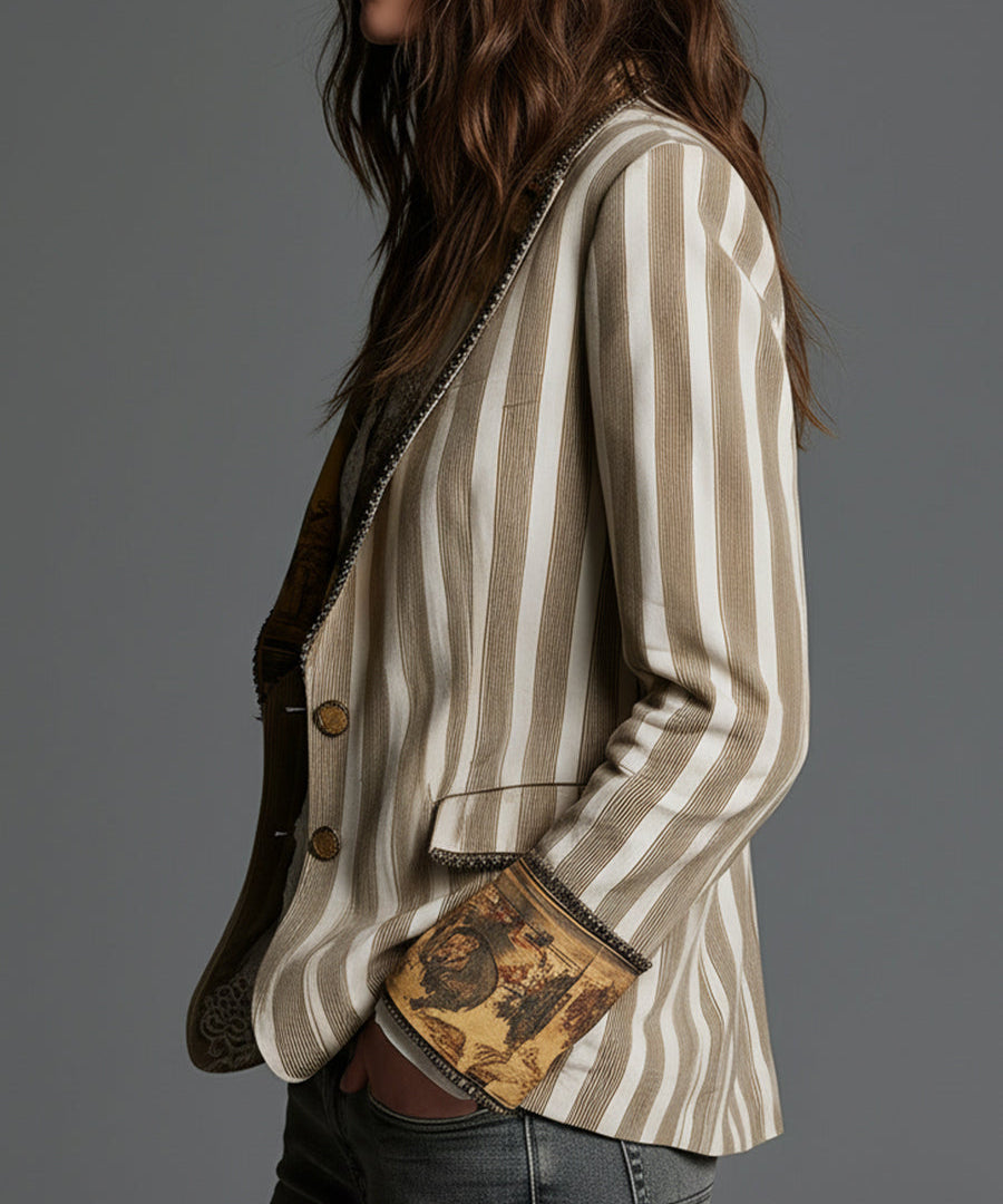 Suzanne | Striped Bohemian Blazer with Printed Collar