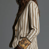 Suzanne | Striped Bohemian Blazer with Printed Collar