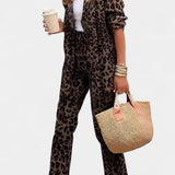 Tailored Blazer with High-Waisted Leopard Print Pants