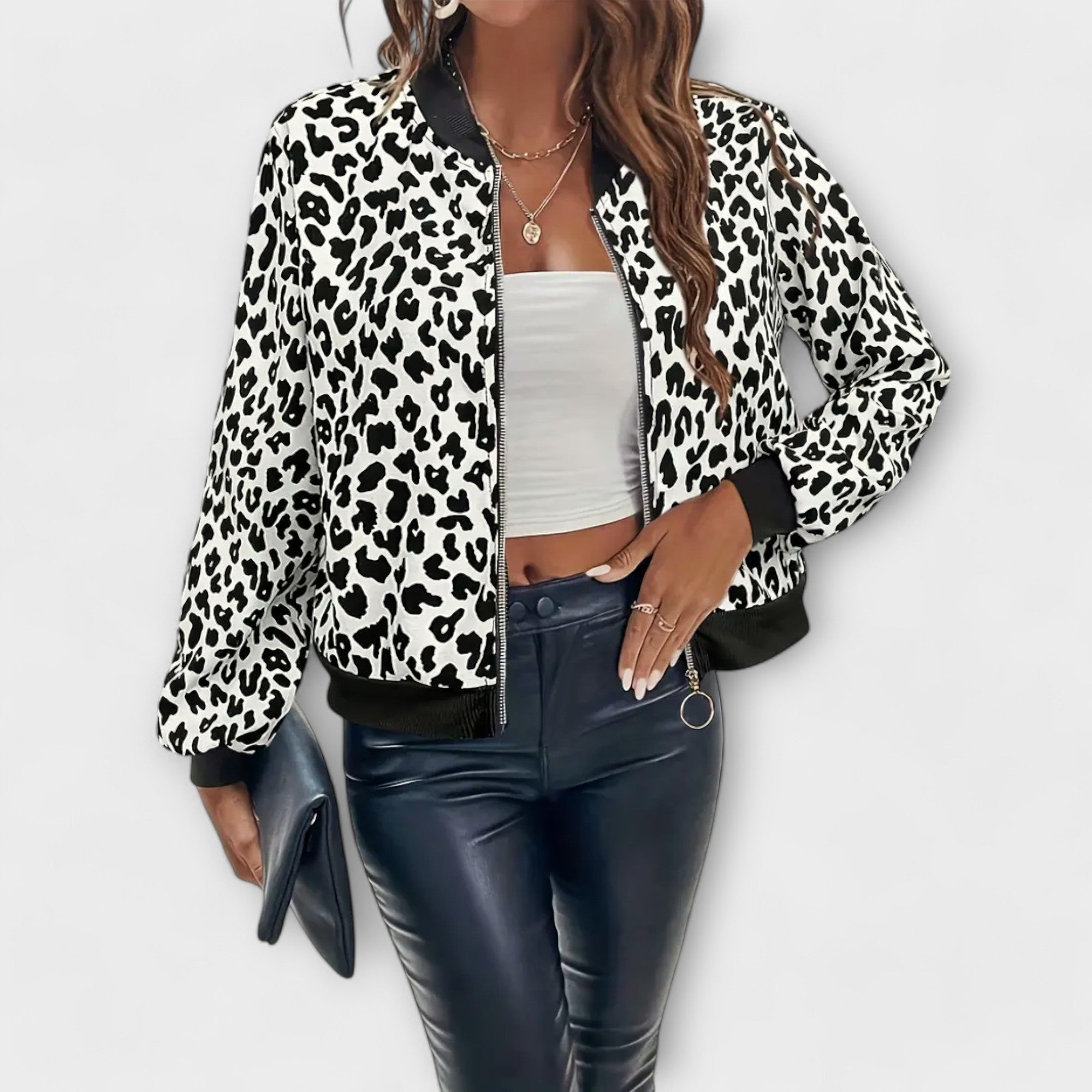 Women's Elegant Leopard-Print Jacket in White