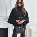 Women's Belted Cape Coat in Black