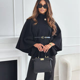 Women's Belted Cape Coat in Black