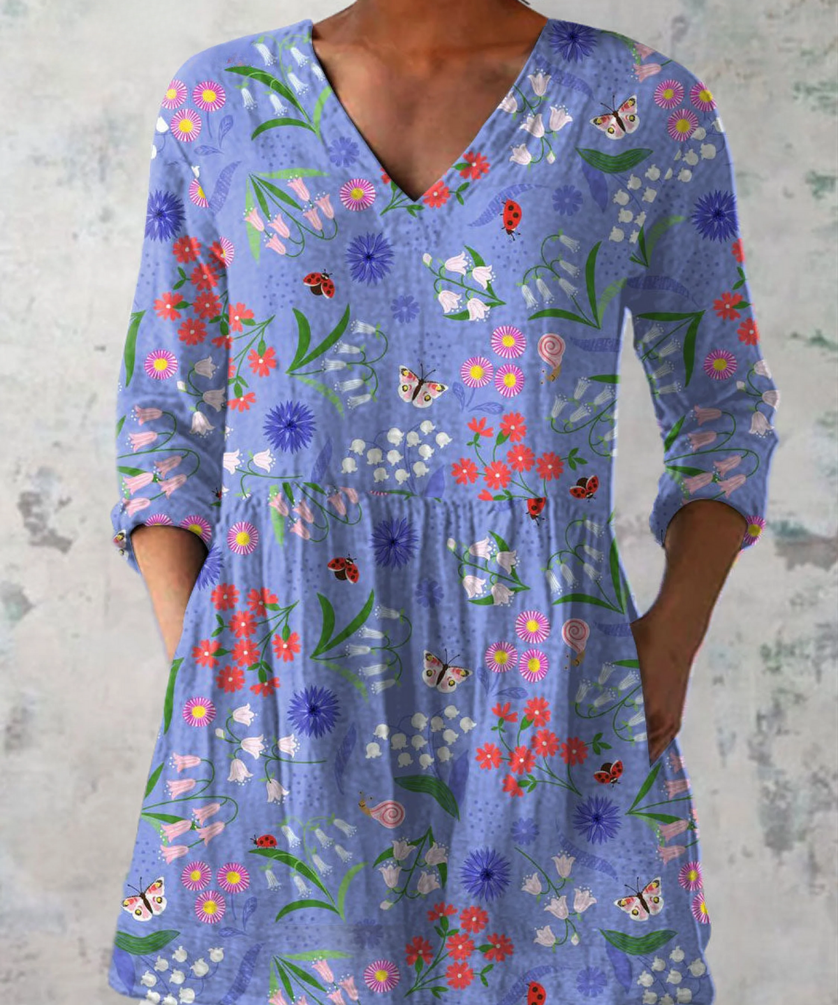 Aline Long Blouse with V-Neck in Purple